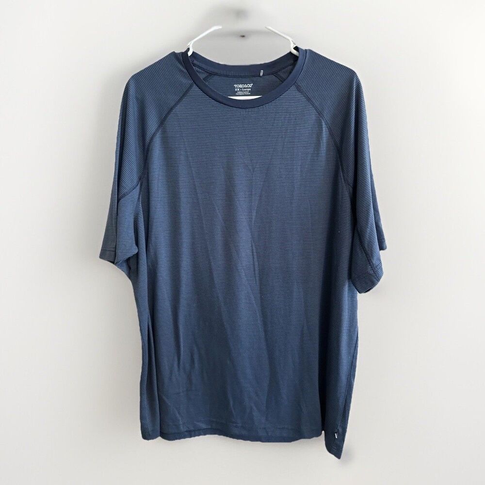 Toad & Co Toad Co Organic Cotton Short Sleeve Crew Tee Men XXL Blue Striped Soft